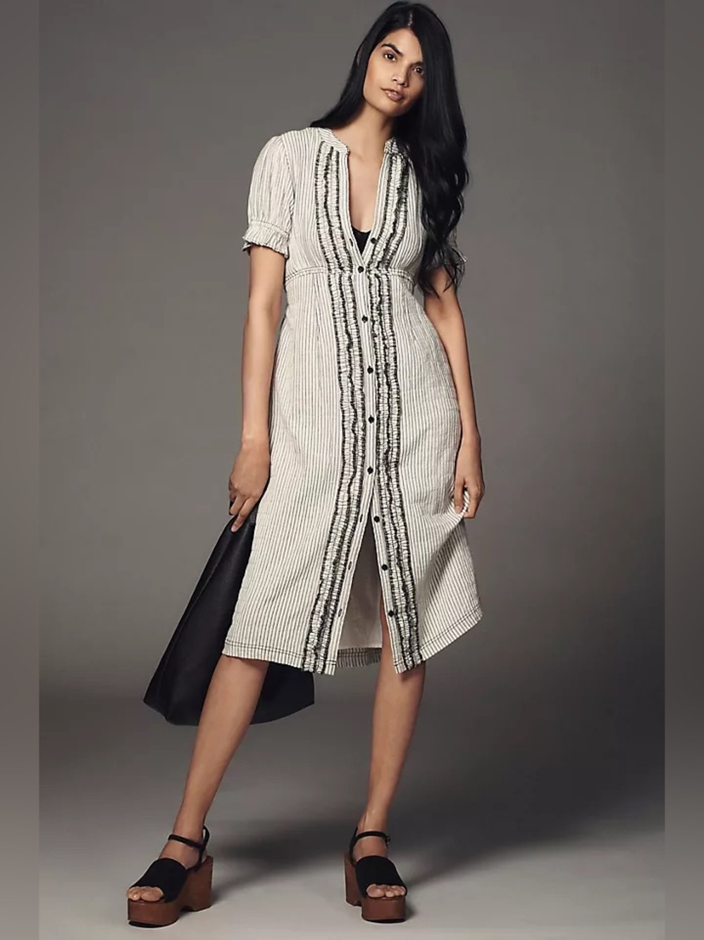 Pilcro Anthropologie Baby Doll Button Front Midi Shirt Dress White Size M